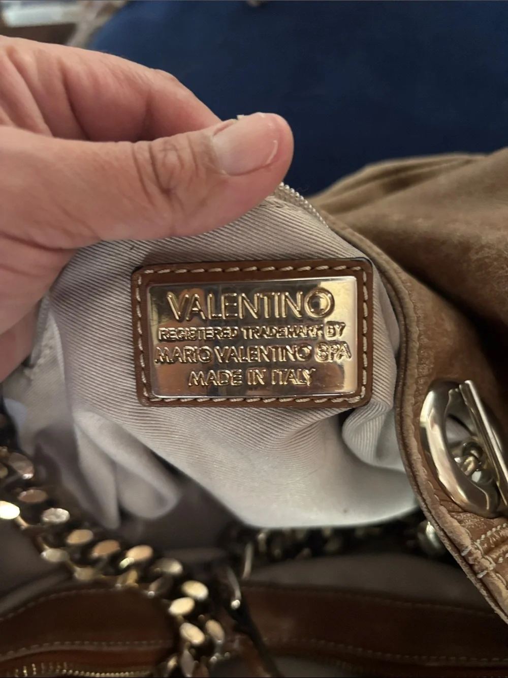 Valentino Brown Tan Leather Chain-Handle Shoulder Bag